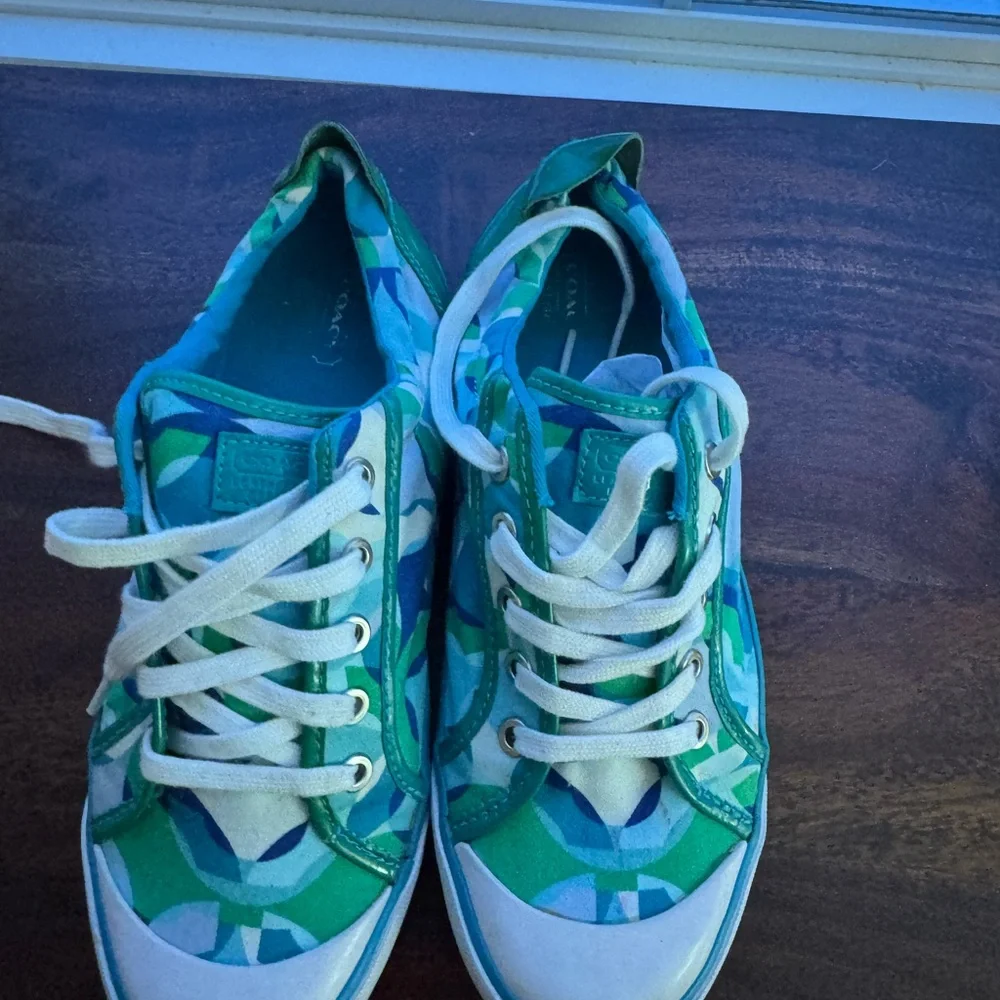 Coach  Teal and Lime Sneakers - Picture 3 of 9